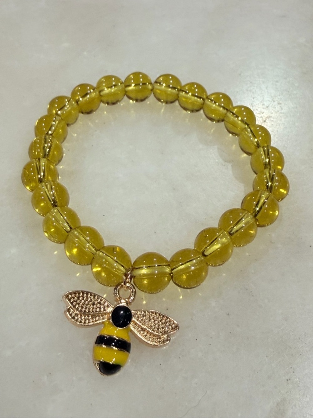 Yellow Beaded Stretch Bracelet with Bee Charm